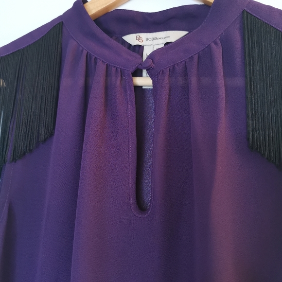 BCBGeneration Purple Tassel Fringe Top XS - Picture 4 of 10